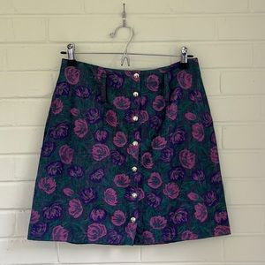 Custom painted denim mini skirt, size 0